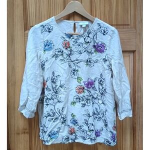 J. Jill Botanical Sz Small Gardens Embroidered Top Linen Blend Lightweight